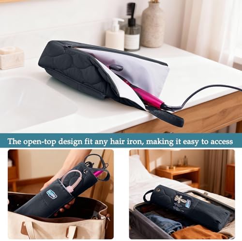 Heat Resistant Hair Tool Organizer Bag with Hanging Loop, Portable Travel Case for Flat Irons, Curling Irons, Hair Straighteners & Hot Styling Tools, 13.5" Heat-Proof Storage Cover with 2 Pockets - Image 6