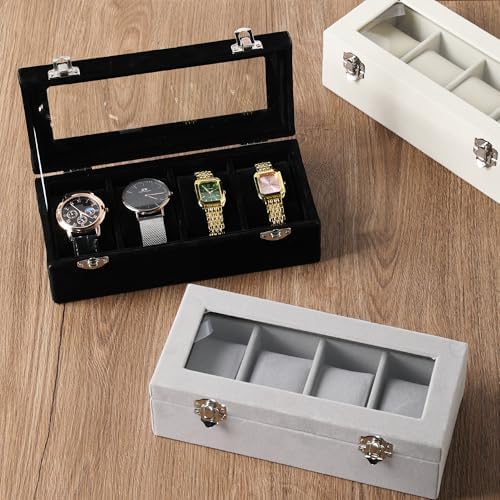 Frebeauty 4 Slot Watch Box for Men/Women,Watch Case with Glass Lid - Image 6