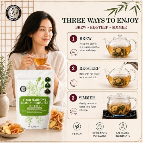 Herb Guru Herbal Tea, Four Harmony Beauty Goji & Jujube, 5 Bags (50 Cups) - Image 7