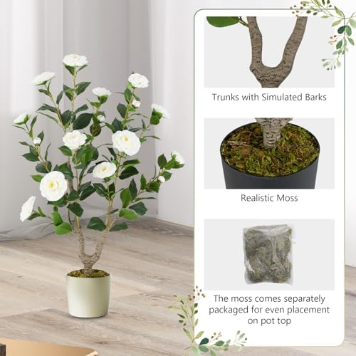 Goplus 36’’ Artificial Camellia Tree, 2 Pack Flower Plants Artificial Tree - Image 5