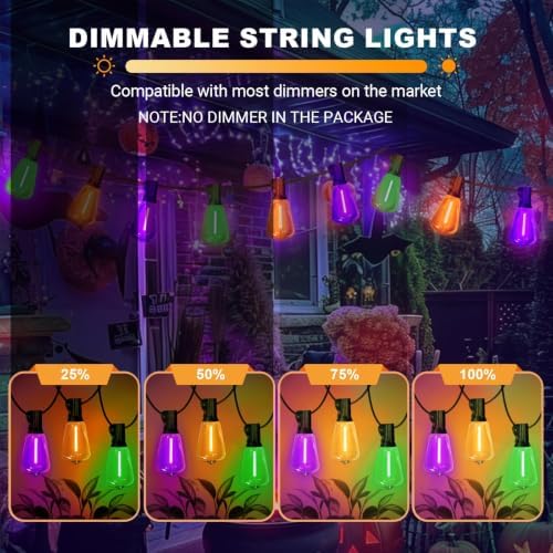 LAMPHOME Orange Purple Green Outdoor Halloween String Lights,26FT ST38 LED Patio Light 12+1 Shatterproof Edison Bulbs, Waterproof Connectable Outside Hanging Lights for Backyard Porch Party Decor - Image 4
