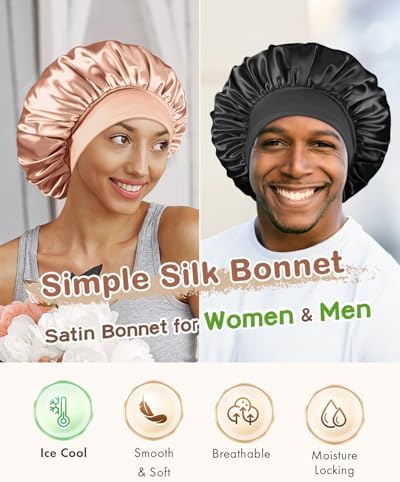 BONNET QUEEN Silk Bonnet for Sleeping Women Satin Bonnet Hair Wrap with Elastic Wide Band Sleep Cap for Curly Hair Night Cap - Image 2
