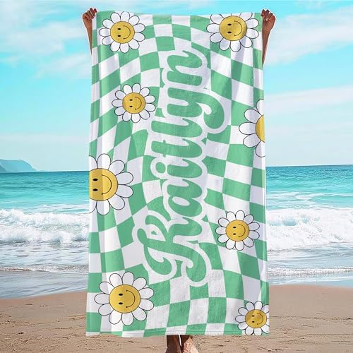 JML Personalized Beach Towel with Name, Custom Flower Beach Towel, Customized Microfiber Pool Towel, Quick Dry & Absorbent Swim Towel for Adult,Anniversary, Birthday, Summer Holiday,Vacation by JML