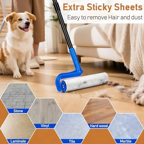 10" Large Lint Roller for Pet Hair Extra Sticky, Floor Lint Rollers Long Handle with Big Lint Rollers Refills for Couch Carpets Furniture Wall Clothing Floor Cleaning, Blue - Image 4