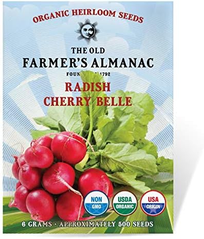 The Old Farmer's Almanac Organic Radish Seeds (Cherry Belle) - Approx 400 Seeds - Certified Organic, Non-GMO, Open Pollinated, Heirloom, USA Origin by Unknown
