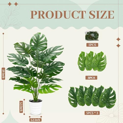 Der Rose 28" Tall Artificial Monstera Plant in White Pot for Indoor Decor - Image 3