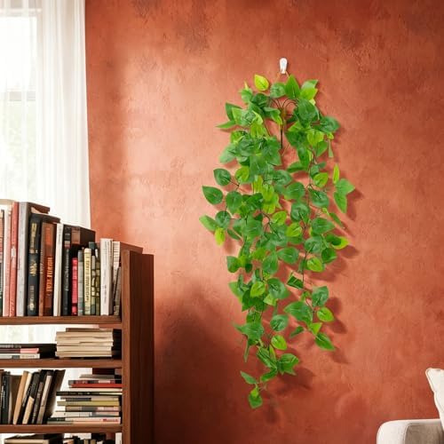 LOYWREE Artificial Hanging Plants with Wall Planter, Faux Pothos Vines Fake Hanging Plant, Plastic Greenery Wall Decor for Indoor Outdoor Home Office Garden Patio Bedroom Living Room Decor - Image 6