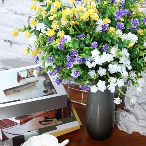 WILLBOND 12 Bundles UV Resistant Faux Flowers, Yellow, Purple, White - Image 4