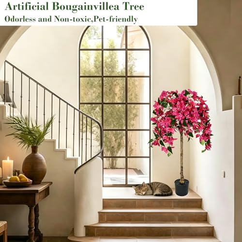 3.7FT Artificial Bougainvillea Tree,Faux Bougainvillea Trees with Pot & Realistic Wood Trunk,Potted Flowering Plant for Indoor Outdoor Home Living Room, Front Porch, Patio, Entryway Garden Decor - Image 3