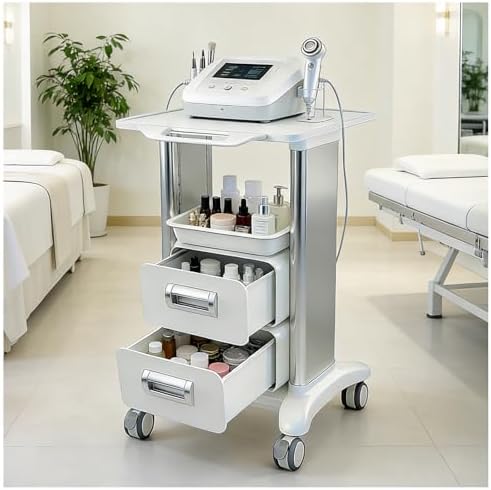 Medical Trolley Cart Mobile with Drawers, Hospital Ultrasound Cart with 4 Silent Swivel Wheels, Portable Medical Trolley Carts, 225 LBS Load, for Beauty, Salon, Clinic and Lab by Unknown