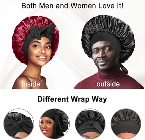 Double-Layered Silky Satin Bonnet with Tie, Large Women Sleep Cap - Image 6