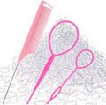 1000Pcs Hair Rubber Bands, Soft Small Hair Elastics for Girls and Women, 2pcs Topsy Tail Tools, 1 Rat Tail Comb, Pink Schembo by Schembo