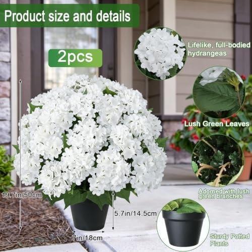 2 Sets Hydrangea Artificial Flowers Potted Outdoor，No Assembly Needed - Image 2