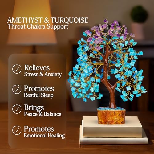 YATSKIA Amethyst Turquoise Crystal Tree of Life, Unique Gifts for Women, Mom & Friends, Handmade Gemstone Tree, Boho Room, Shelf & Office Desk Decor, Birthday Gifts - Image 3