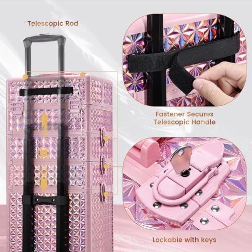 Rolling Makeup Case 4 IN 1 Cosmetology Case on Wheels Salon Case Nail Cart - Image 5