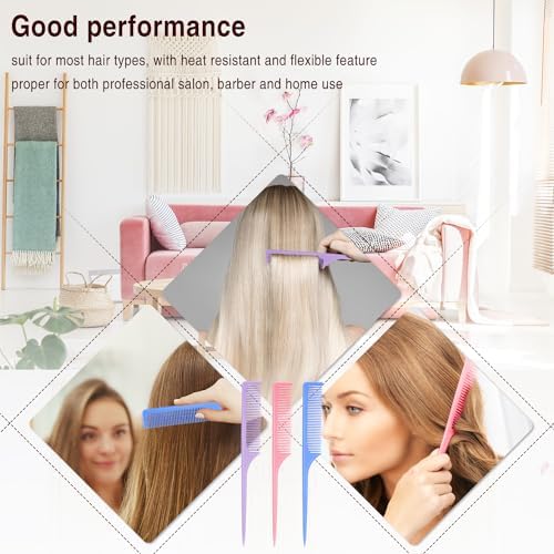 3 Pieces Plastic Rat Tail Comb Pintail Fiber Teasing 9 Inch Styling Comb with Thin and Long Handle for Men Women Salon Home Supplies - Image 7