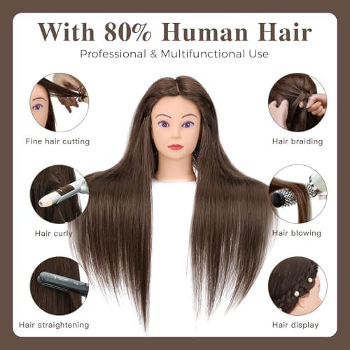 28" Mannequin Head with 80% Real Hair,Cosmetology Manikin Practice Doll Head,Braiding Head with Tripod Stand with Table Clamp + DIY Hair Styling Set #4 - Image 7