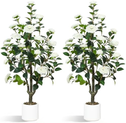 UPBUD Artificial Camellia Tree 2 Pack, 43.3" Tall Fake Camellia Plant by UPBUD