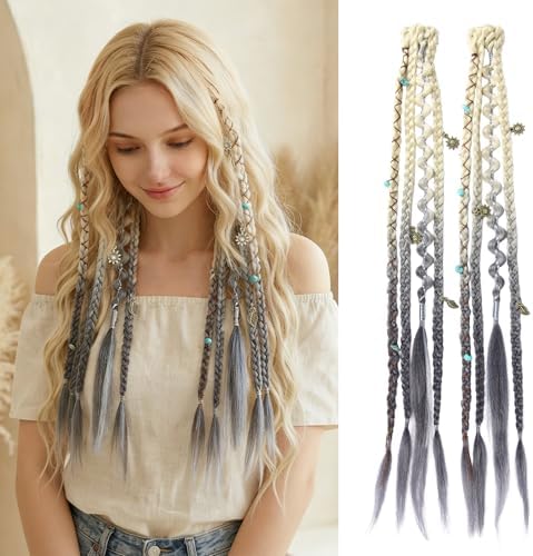 16" Clip in Braid Hair Extensions for Women (Light Blonde to Grey) by Unknown