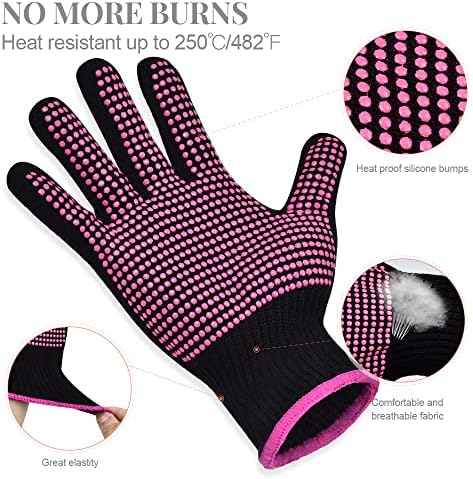 IKOCO Heat Gloves for Hair Styling, 2Pcs Heat Resistant Gloves with Silicone Mat Pouch for Curling Iron, Flat Iron, Straightener, Hot Hair Tools - Image 2