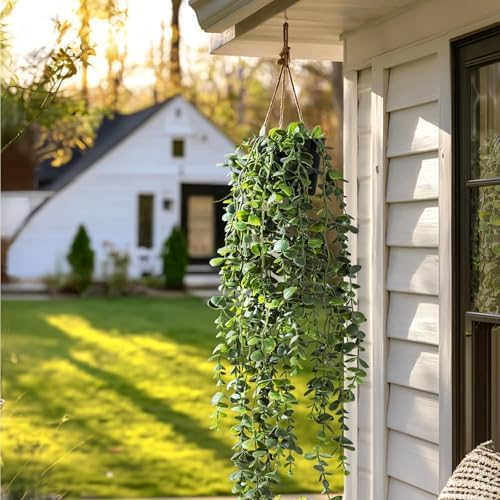 Artificial Hanging Plant 2 Pcs Faux Plant Ivy Vine Faux Eucalyptus Vines Fake Potted Greenery for Wall Living Room Home Shelf Office Bathroom Outdoor Indoor Decor (Type 7) - Image 4