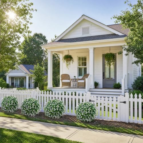 26'' Artificial Topiary Boxwood Ball Trees with White Lavender, Set of 2 Fake Bushes Shrubs for Outdoor with Ground Spike UV Resistant Faux Evergreen Plant Ball for Front Porch Garden Decor - Image 2