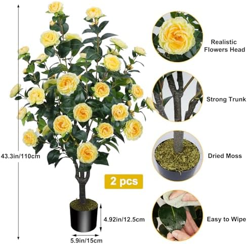 2 Pack 43.3"/3.6FT Artificial Camellia Trees for Outdoor - Image 2