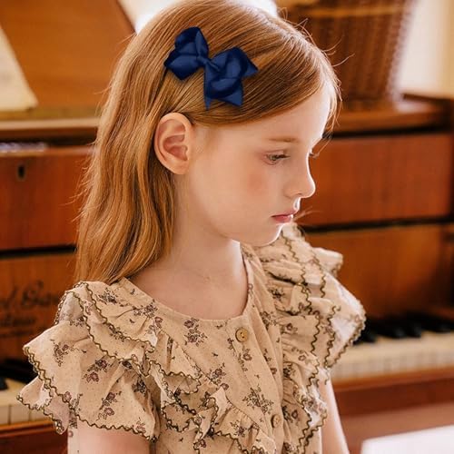 Navy Blue Hair Bow Alligator Clips for Toddler Teen Girls 3" 12 Pack Aesthetic Handmade Grosgrain Ribbon Ponytail Hair Barrettes Kids Birthday Wedding Dress School Uniform Decor Accessory - Image 3