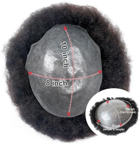 Man Weave Hair Unit 6inch hair length 360 Wave Skin Pu for Black Men 100% Human Hair Afro 12mm Toupee African American MenToupees 8x10inch 1# Jet Black - Image 6
