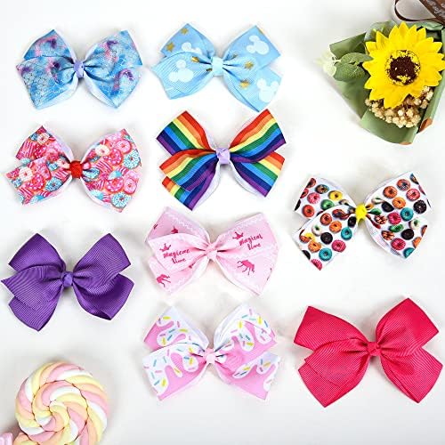 5 Inch Hair Bows for Girls,Colorful Rainbow Heart Girls Hair Bows - Image 5