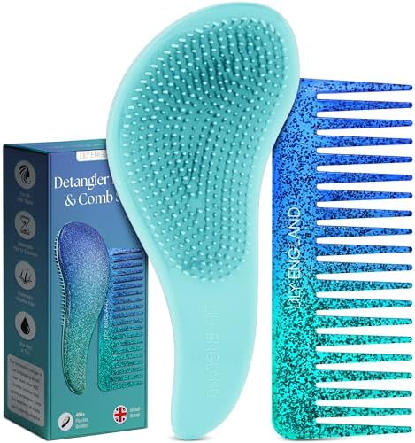 Lily England Glitter Hair Brush Set with Wide Tooth Comb for Girls, Blue by LilyEngland