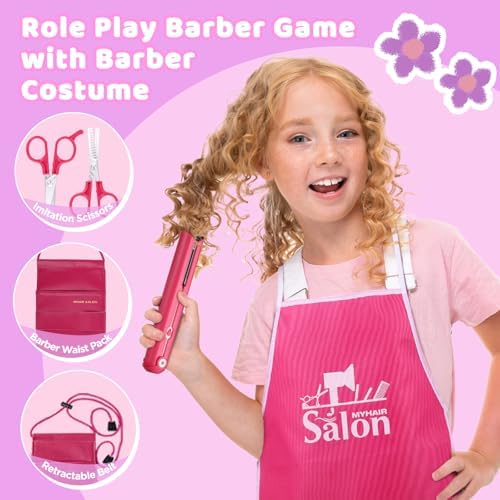 GAGAKU Pretend Hair Salon Toys for Girls,Pretend Makeup for Toddlers Dress Up Beauty Salon Set Stylist Kit with Hair Dryer Apron Curling Flat Scissors Accessories Girl Gifts - Image 3