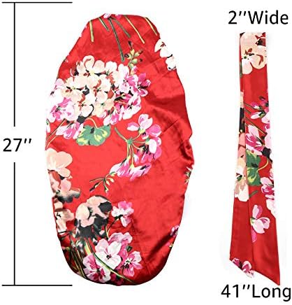 Extra Large Satin Bonnet Sleep Cap for Women, Double Layer Silky Hair Bonnet with Tie Band for Braids/Curly/Long Hair - Red Floral - Image 4
