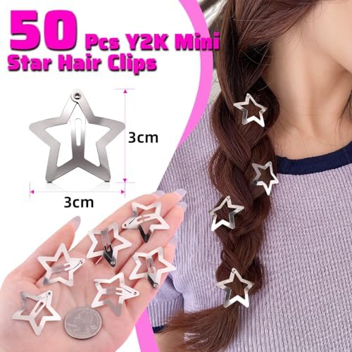 50 PCS Silver Star Hair Clips Star Barrettes, 1.18 Inch Snap Y2K Hair Clips - Image 2