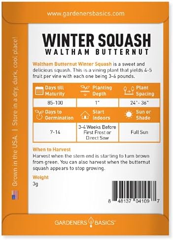 Gardeners Basics, Butternut Squash Seeds for Planting - Waltham Heirloom Non-GMO Winter Storage Vegetable Plant for Home Garden Vegetables Makes a Great Gift for Gardening - Image 2