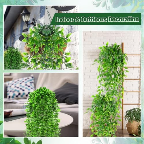 Daifunli 12 Pcs Artificial Hanging Plants Fake Hanging Ferns Plastic Faux Plants for Wall Room Garden Garland Indoor Outdoor Decor No Basket (Eucalyptus,Mandala,String of Pearls,Pea) - Image 6
