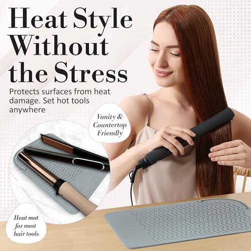 Large Vanity Mat, Heat Resistant Mat for Hair Tools, Vanity Décor, Gray - Image 2