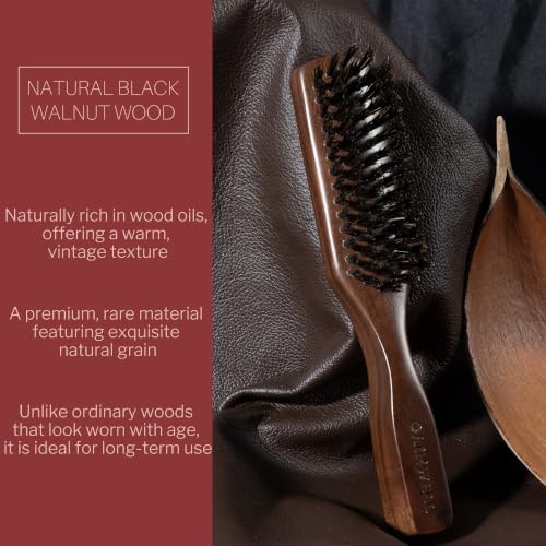 GAINWELL Mens Wild Boar Bristle Hair Brush for Men, Slick Back Hair Brush with Stiff Bristles for Thick & Thin Hair, Beard Brush Natural Black Walnut Wooden Handle Hairbrush - Image 4