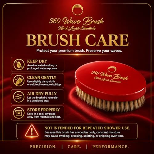 360 Wave Brush, Build Deeper Waves, Soft & Hard Boar Bristle Curved Brushes BLACK LAVISH ESSENTIALS (Medium-Hard Brush, Red) - Image 6
