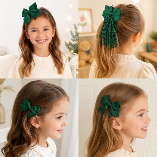 baotongle 12 Pcs School Hair Accessories Set School Bows for Girls Bow(Green) - Image 6