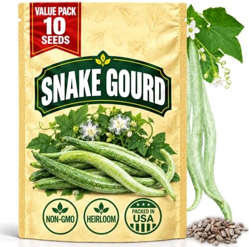 Snake Gourd Seeds for Planting, Trichosanthes anguina L., Heirloom Non-GMO Serpent Gourd Chichinda Vegetable Seeds, High Germination Long Climbing Vine for Trellis Gardens, 10 Count by WilyFox