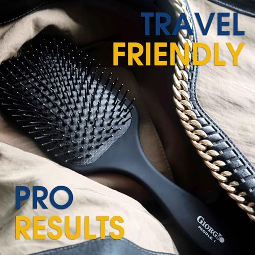 Giorgio Detangling Paddle Brush - Large Air Cushion Paddle Brush with Ball Tip Tourmaline Bristles - Anti Static Hair Care Tool for Men and Women, Wet or Dry - Black - Image 6