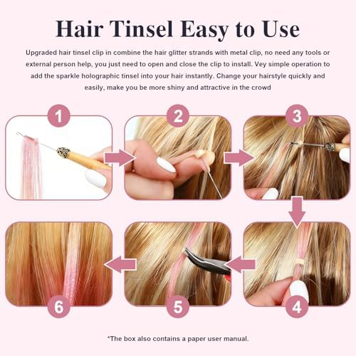 Leuceiy 14 Color 36" Hair Tinsel Kit, 4200 Strands Heat Resistant with Tool - Image 7