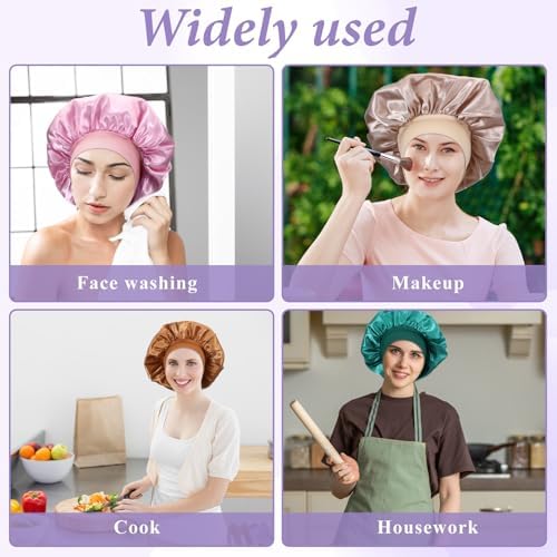 20Pcs Satin Bonnets for Sleeping, Large Silk Hair Bonnet for Women, Wide Band Adjustable Sleep Cap for Curly Braids Dreadlocks Natural Hair (20 Colors) - Image 7
