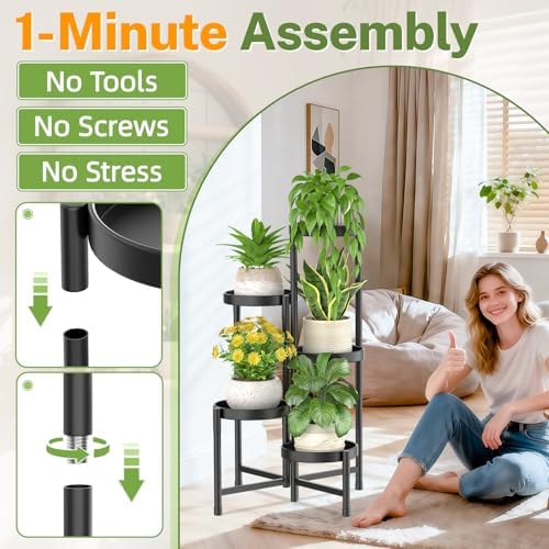 iDavosic.ly Plant Stand Indoor with Grow Lights, 5 Tier Metal Shelf, Black - Image 3