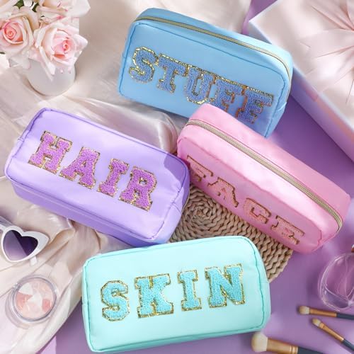 Remerry 4 Pcs Preppy Makeup Bags,Light Blue, Green, Purple, Pink - Image 3