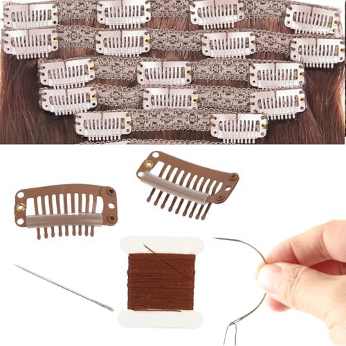 20 Pieces Hair Extension Clips, Light Brown Wig Clip with Needle and Thread - Image 5