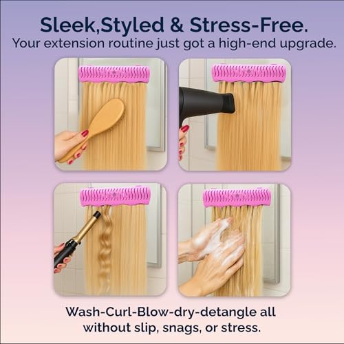 Carter Girls & CO. Hair Extension Holder 4 Mounting Options & Tools | Fully Equipped Hair Extension Hanger with Holds Clip-ins, Tape-Ins, Wefts for Washing, Styling, Storage & Travel (Pink) - Image 6