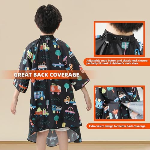 PERFEHAIR Kids Haircut Cape with Sleeves - Cute Cars Printing, Adjustable Neck Collar, Comfortable Barber Cape for Boys & Girls, Ideal for Home or Salon Use, Professional Hair Cutting Apron - Image 4