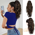 FLUFYMOOZ Ponytail Extension, 18 Inch Claw Clip Ponytail Extension, Wavy Curly Claw Clip in Ponytail Hair Extensions, Natural Fake Ponytail Synthetic Hairpiece for Women (Chocolate Brown with Blonde Highlights) by Flufymooz